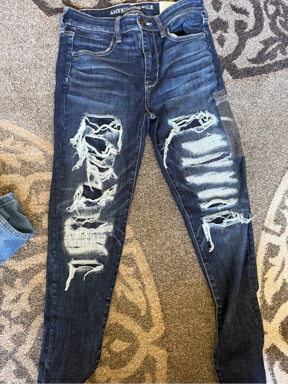 American Eagle Outfitters Dark Blue Ripped Skinny Jeans